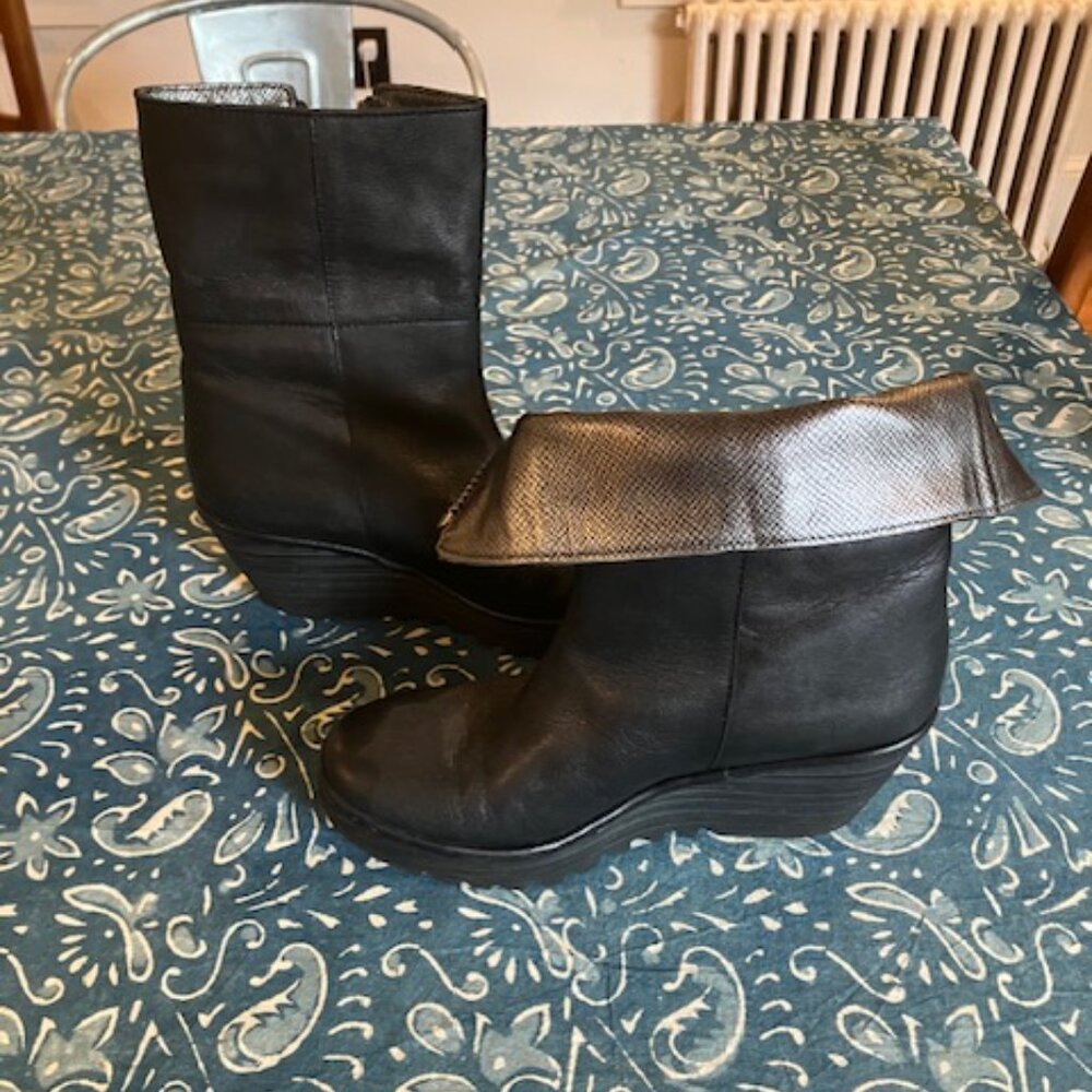 FLY London Yex Leather Fold-over Wedge  Boots - Picture 15 of 16